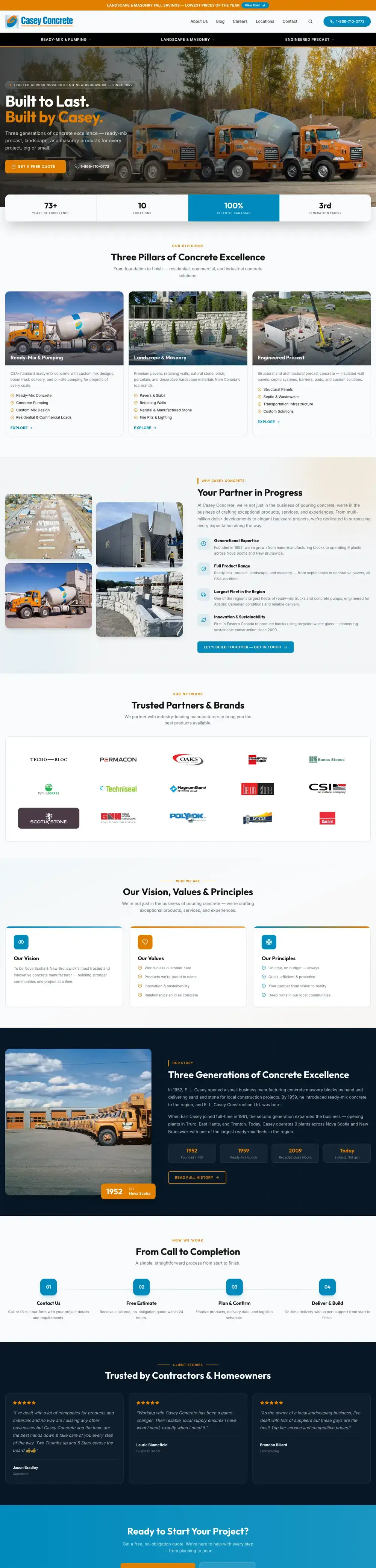 Casey Concrete website, full page