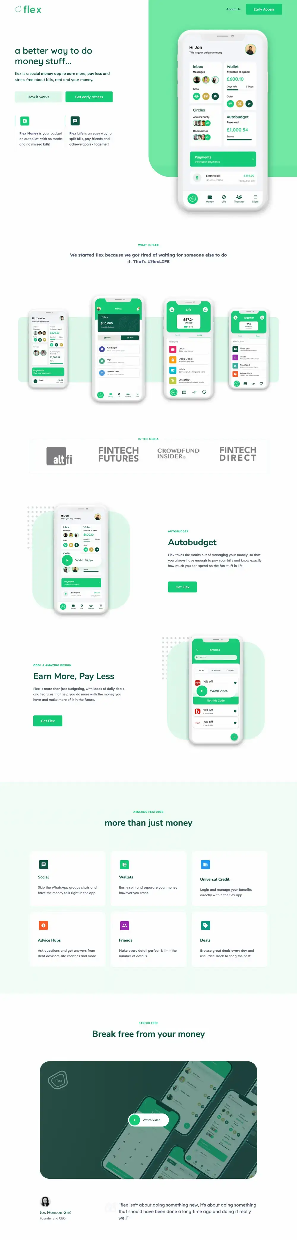 Flexmoney website, full page