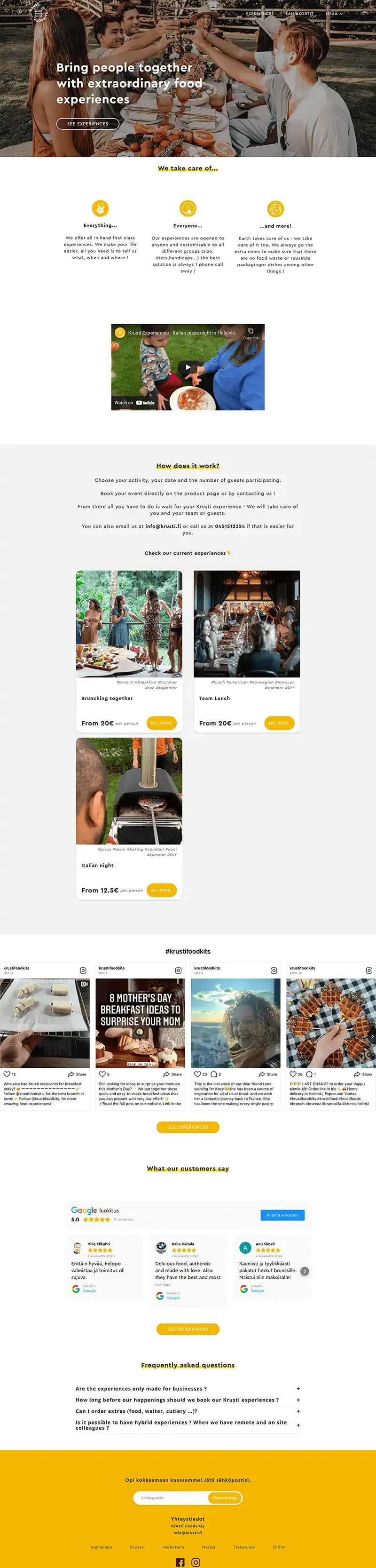 Krusti Foodkits website, full page