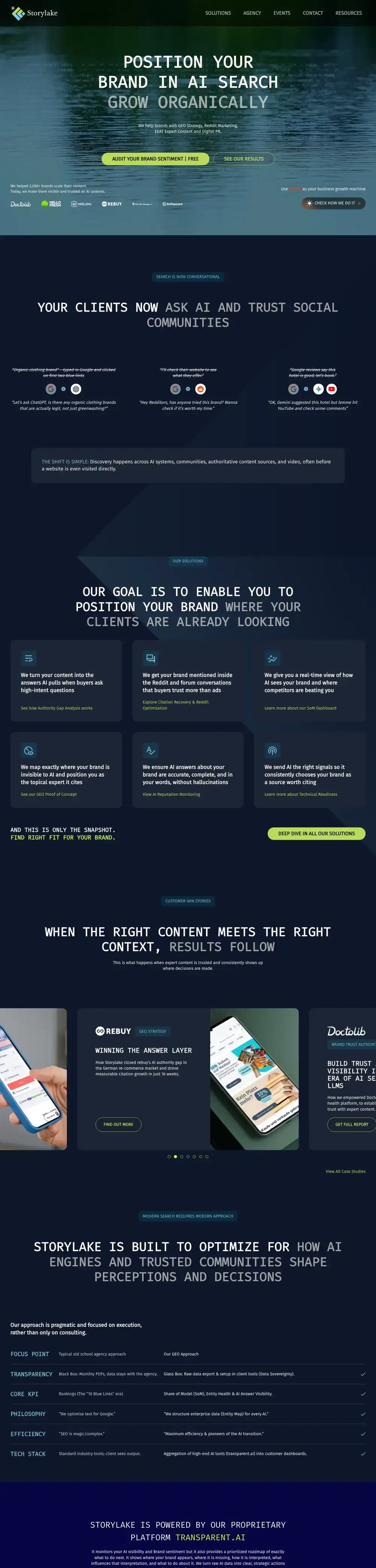 Storylake website, full page
