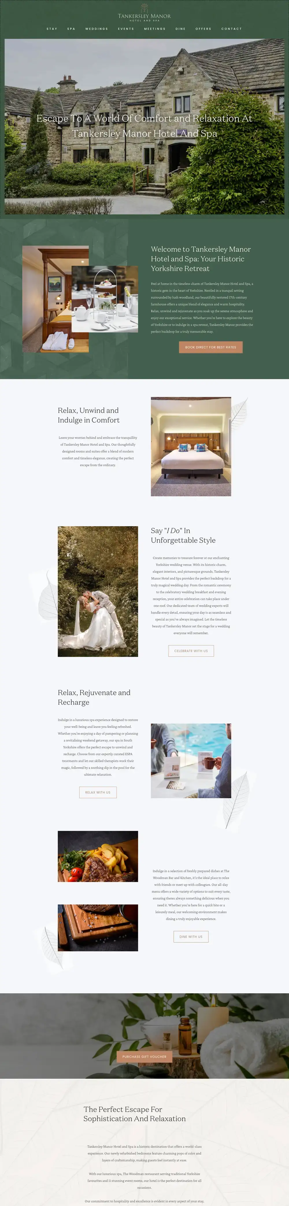 Tankersley Manor Hotel website, full page