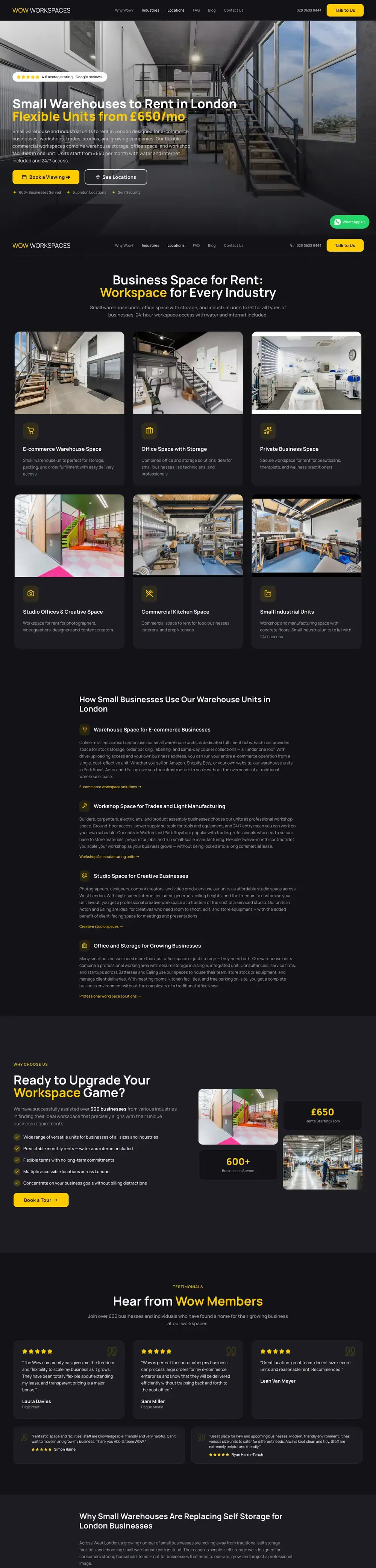 Wow Workspaces website, full page