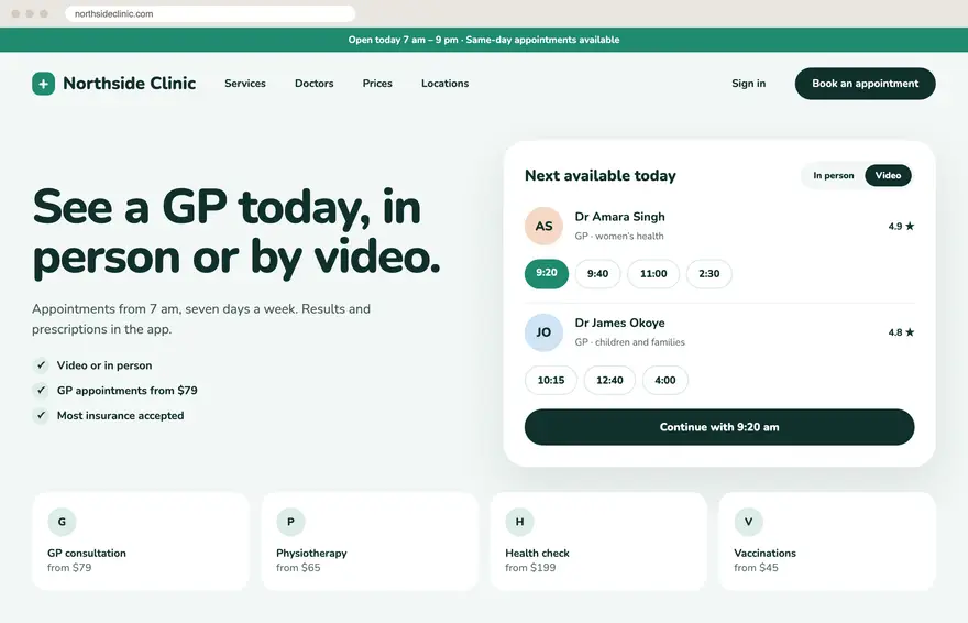 Northside Clinic sample website design