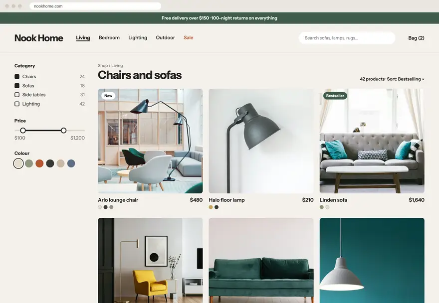 Nook Home sample website design