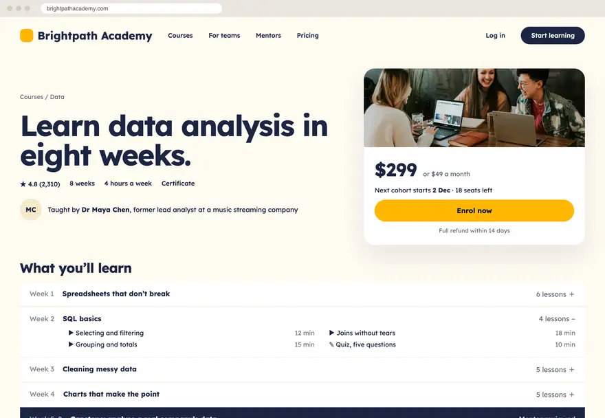 Brightpath Academy sample website design