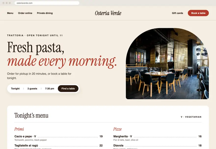 Osteria Verde sample website design