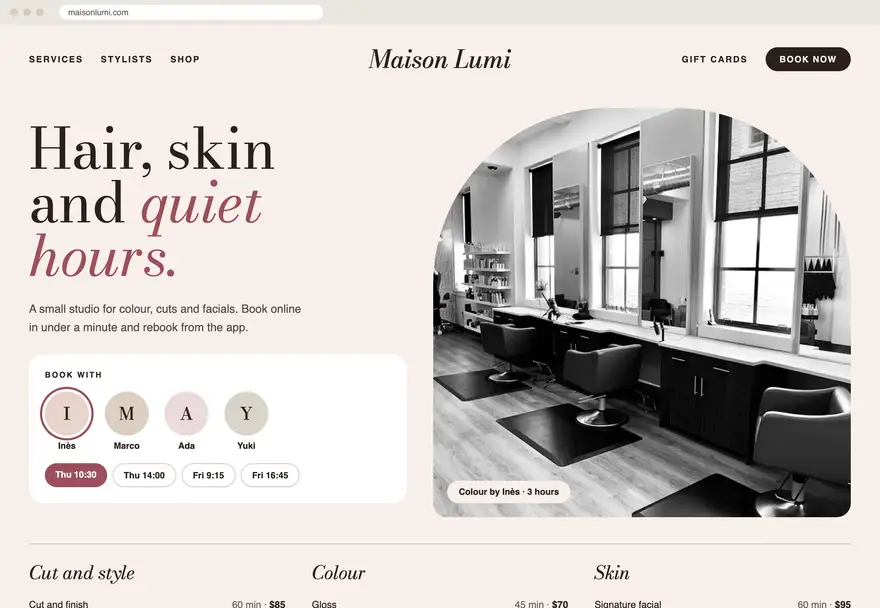 Maison Lumi sample website design