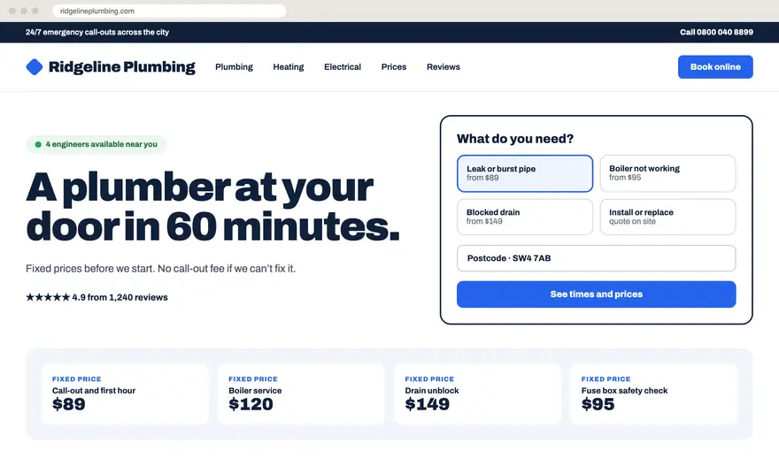 Ridgeline Plumbing sample website design